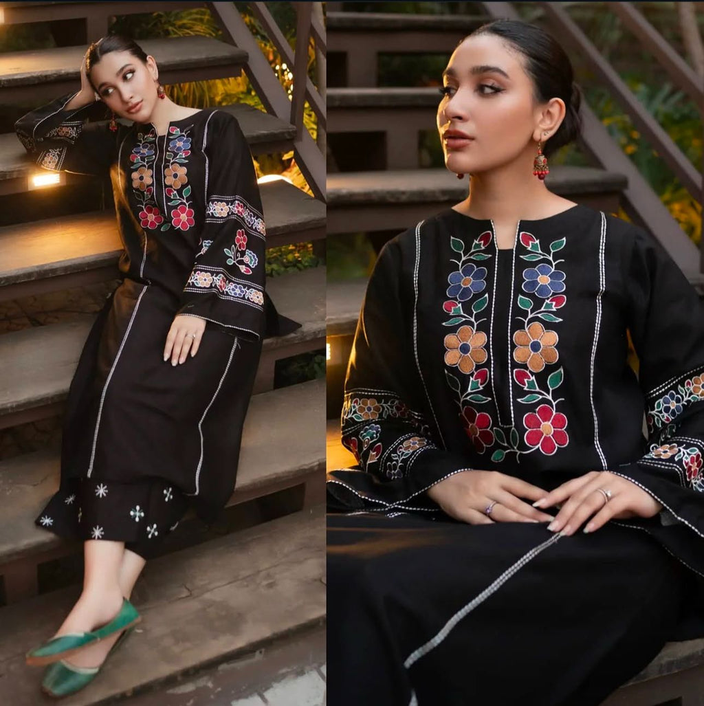 Decent Black Embroidered 2Pcs