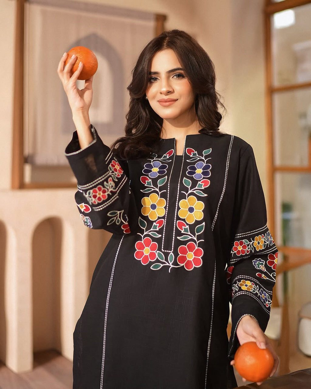 Decent Black Embroidered 2Pcs
